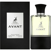 Zwart-witte parfumfles met Avant-logo en hert voor Avant al Hambra Parfumspray